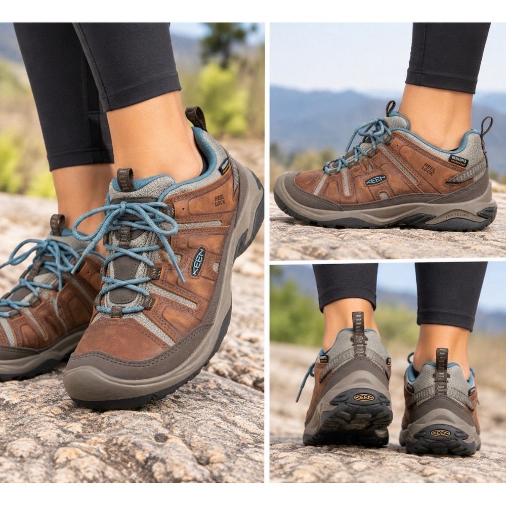 KEEN Circadia Waterproof Hiking Shoes Womens 7 Brown Blue Leather Boots